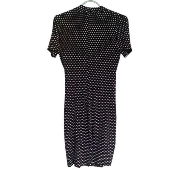 Norma Kamali Black White Polka Dot Faux Wrap Dress S Stretch Retro Style Deep V - Picture 5 of 6